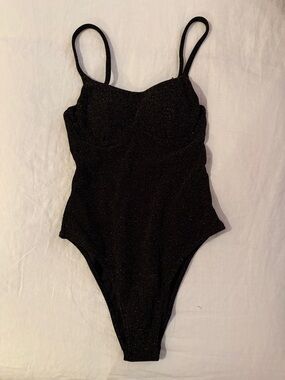 Black Shimmery One-Piece high cut, flattering Swimsuit small